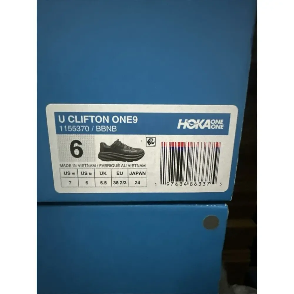 New Women's Size 7 Hoka Clifton One 9 Black Running Shoes 1155370-BBNB Men's 6